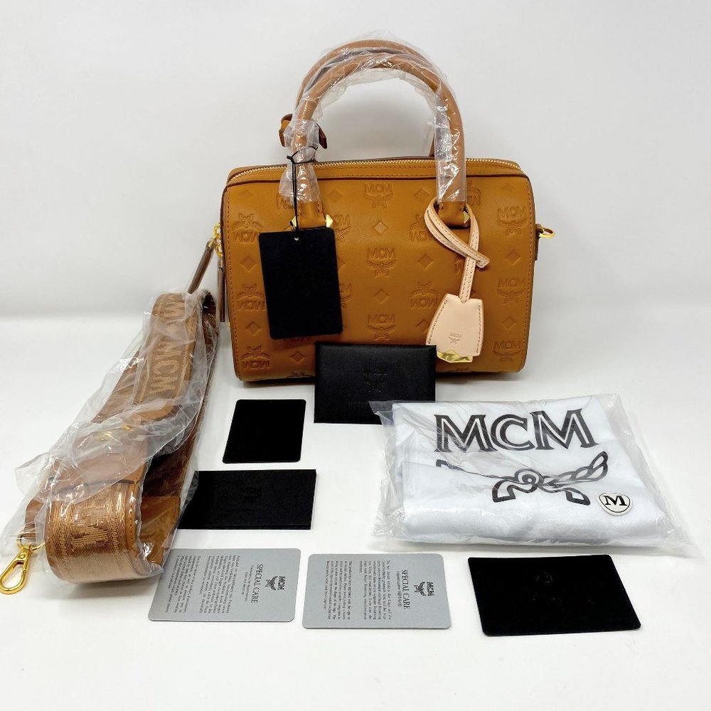 MCM Essential Boston Bag in Monogram Leather